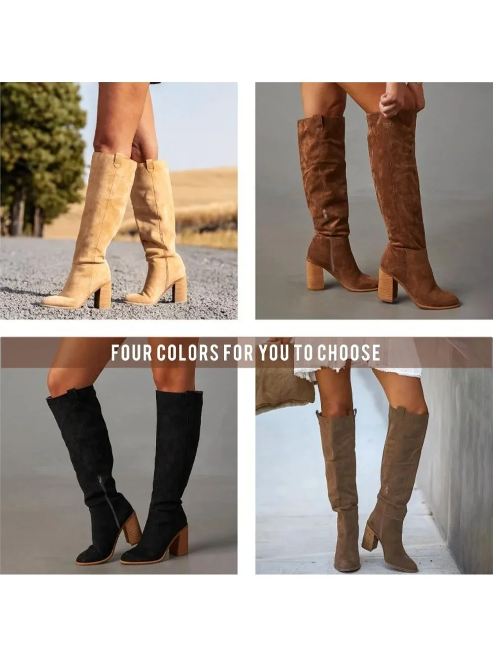 Women's Taupe High Heel Round Toe Faux Suede Side Zipper Slouch Knee High Boots